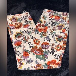 Anthropologie Cream & Orange Jeans w/ Floral Design size 32